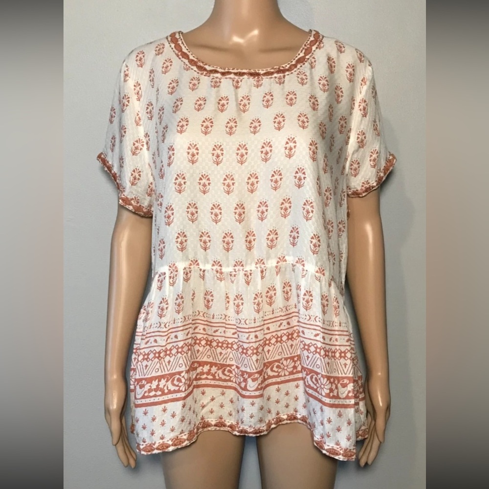 Sigrid Olsen Women's Blouse Size XL Tunic Floral Lightweight 100% Modal Ruffle